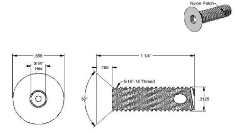 SCRM-025 SP-400 - Alloy Self-Locking Flat Head Socket Cap Screw 5/16"-18 Thread, 1-1/4" Length, Blac