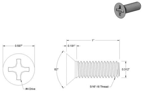 SCRM-029 for SP-400 Strike plate or keeper plate - 5/16"-18 Thread, 1"  Length Zinc-Plated Steel Flat Head Phillips Machine Screw